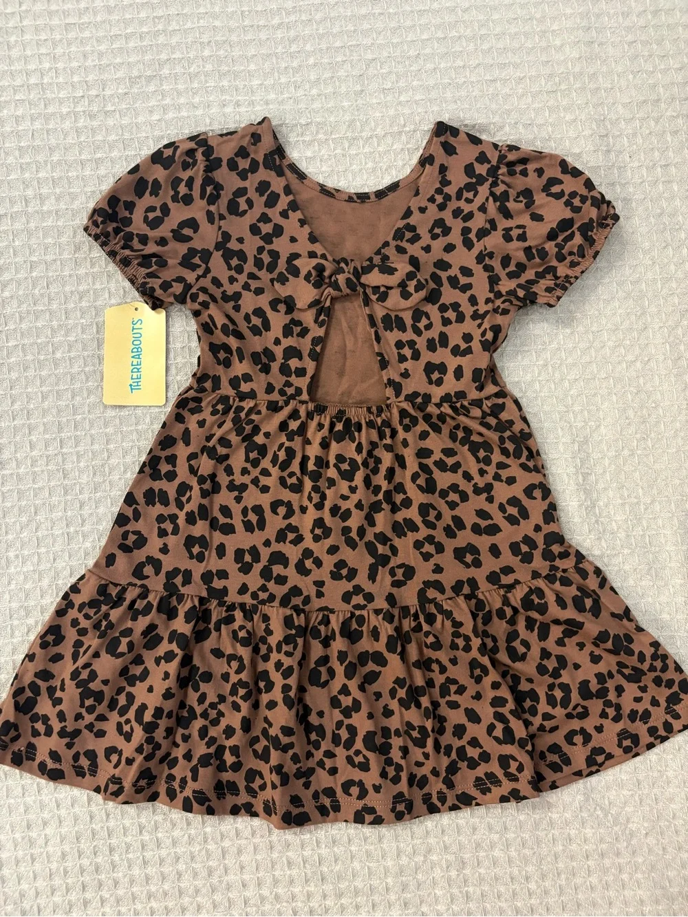 The Reborns Girls Brown Leopard Print Tiered Casual Dress